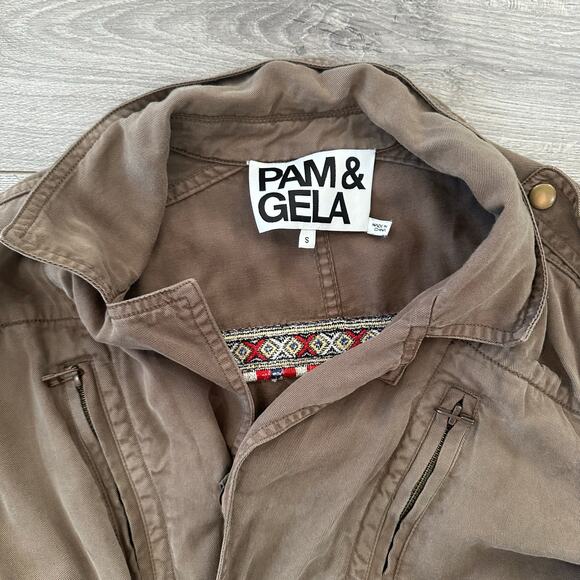 Pam & Gela Designer Brown Soft Knit Aztec Embroidered Jacket Size S - Picture 3 of 7